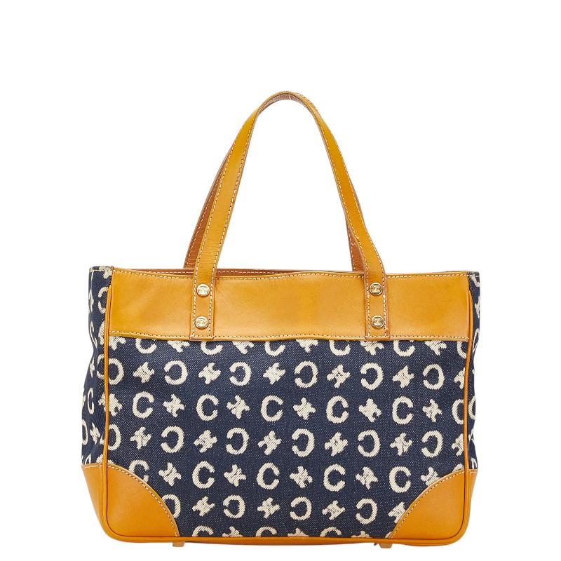 CELINE セリーヌ Cマカダム ハンドバッグ ネイビー ブラウン デニム 
