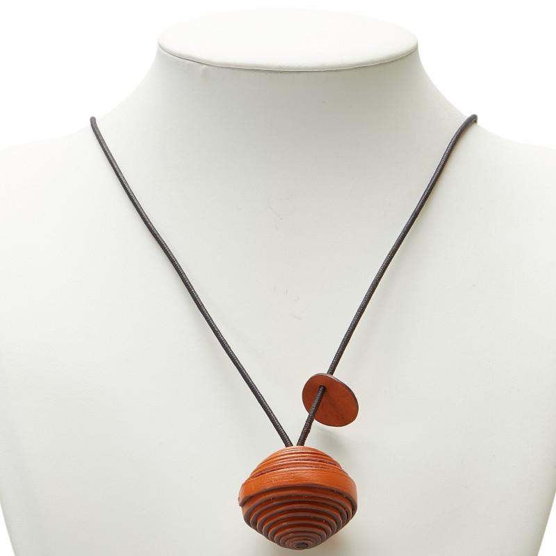 エルメス　Hermes　ホホバ　JOJOBA　ネックレス　オレンジ　レザー HERMES（エルメス） JOJOBA ホホバ ネックレス オレンジ ブラック