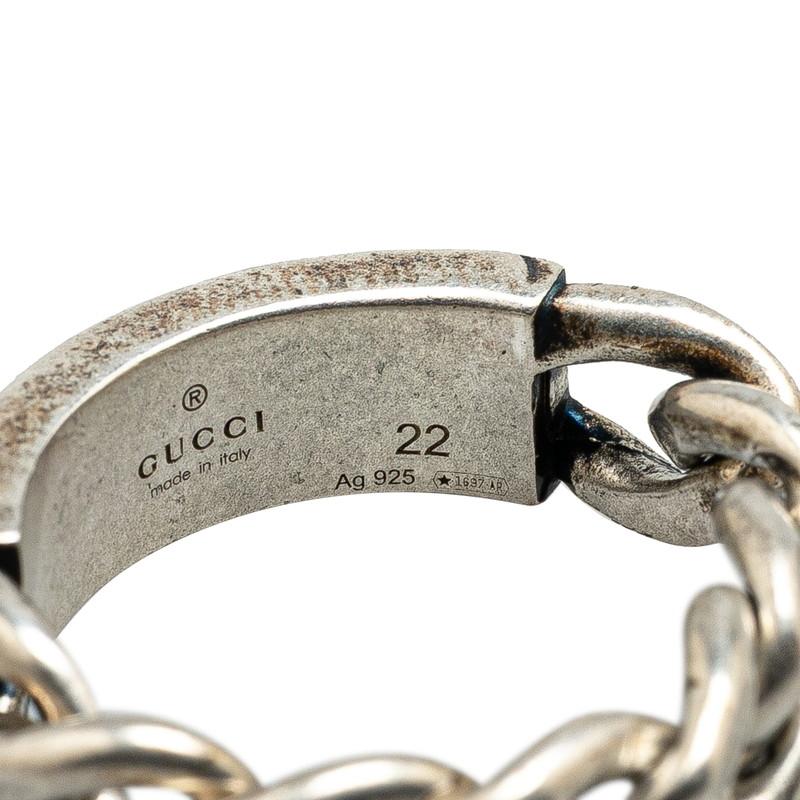 GUCCI ゴルメットチェーン エナメル リング 指輪 ライトブルー 22号 GUCCI（グッチ） ゴルメットチェーン ロゴプレート リング 指輪 #22