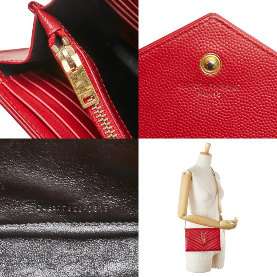 美品✨サンローラン　キャビアスキン　チェーンウォレット　Vステッチ ASUS サンローラン YSL Vステッチ チェーンウォレット