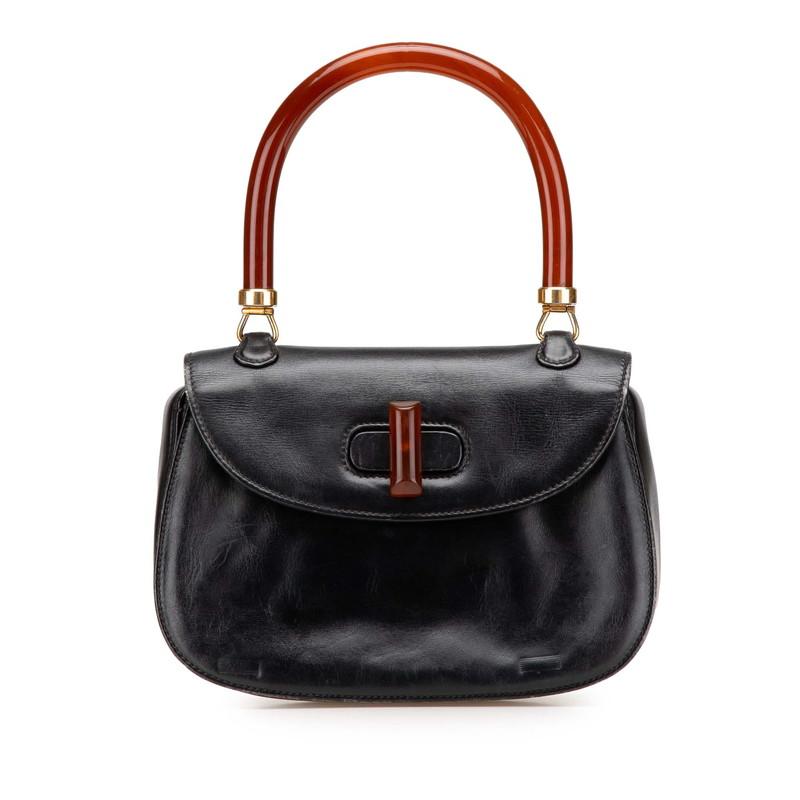 グッチ ハンドバッグ 000 46 0103 ブラック ブラウン レザー プラスチック レディース GUCCI 【中古】 GUCCI（グッチ） ハンドバッグ 000 46 0103 ブラック ブラウン レザー