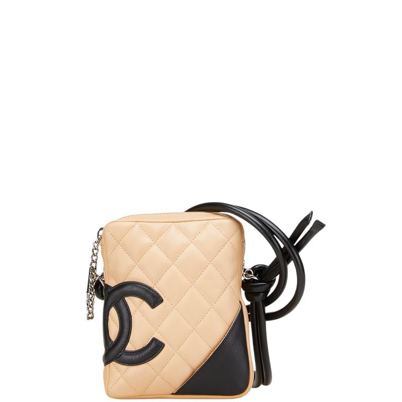 シャネル カンボンライン ココマーク ショルダーバッグ ベージュ ブラック ラムスキン レディース CHANEL 【中古】 CHANEL（シャネル） カンボンライン ココマーク ショルダーバッグ