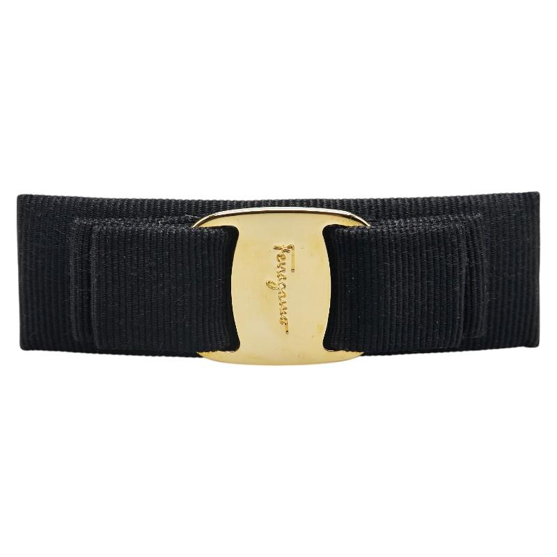 サルヴァトーレフェラガモ ヴァラリボン バレッタ ゴールド ブラック