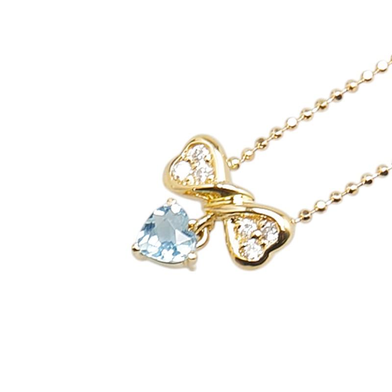 K18YG イエローゴールド アクアマリン ダイヤ0.07ct リボン ハート 