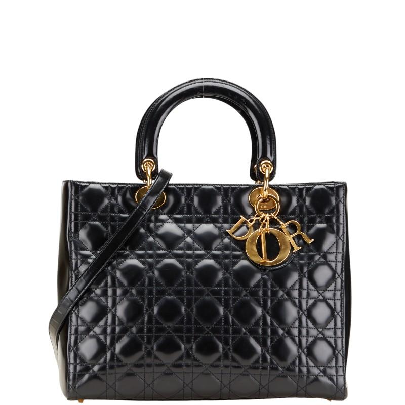 Dior レディディオール ハンドバッグ カナージュ エナメル ブラック 黒 ディオール レディディオール カナージュ ラージ ハンドバッグ