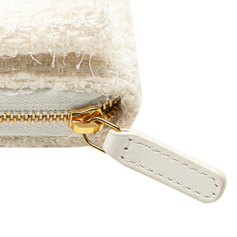 シャネル ココマーク リボン ミニ チェーンウォレット コインケース ホワイト ゴールド ツイード レザー レディース CHANEL 【中古】の画像