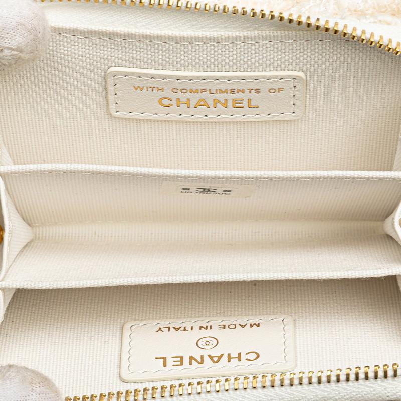 シャネル ココマーク リボン ミニ チェーンウォレット コインケース ホワイト ゴールド ツイード レザー レディース CHANEL 【中古】の画像