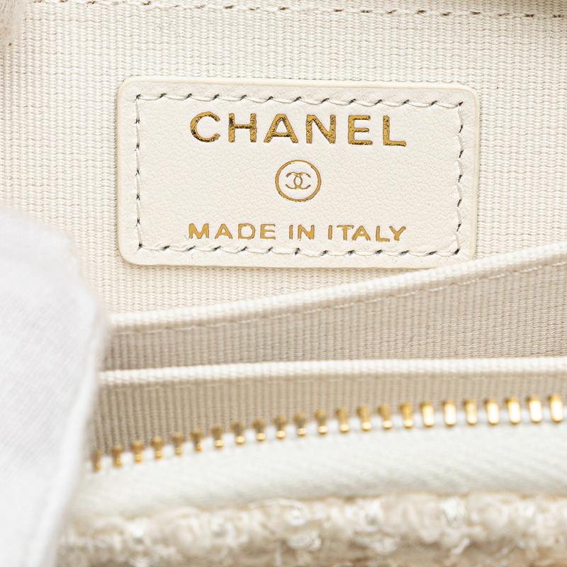 シャネル ココマーク リボン ミニ チェーンウォレット コインケース ホワイト ゴールド ツイード レザー レディース CHANEL 【中古】の画像