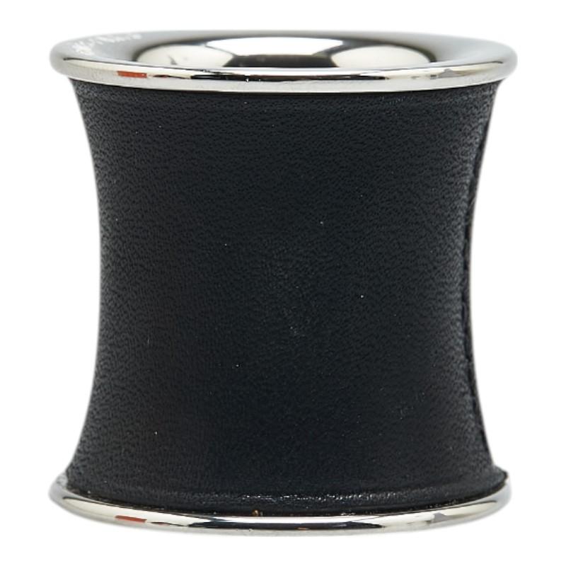 エルメス 筒型 スカーフリング ブラック シルバー レザー メタル