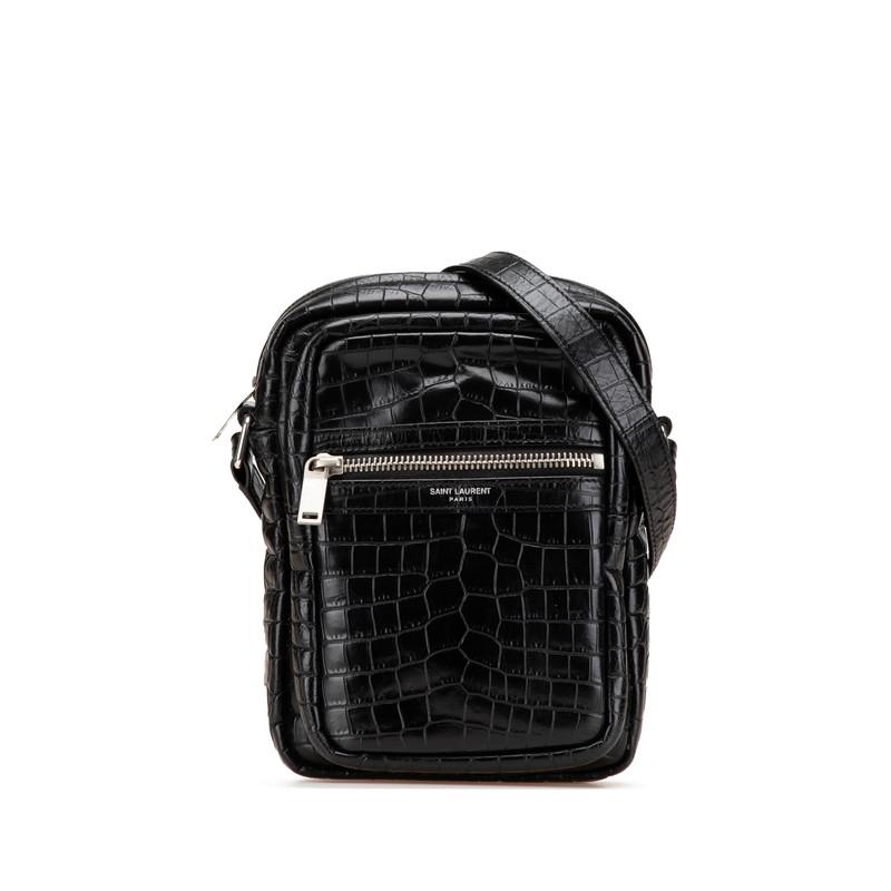 サンローラン シド クロコ型押し ショルダーバッグ ポーチ クロスボディバッグ 581700 ブラック レザー メンズ SAINT LAURENT 【中古】 ASUS（エイスース） サンローラン シド クロコ型押し ショルダーバッグ