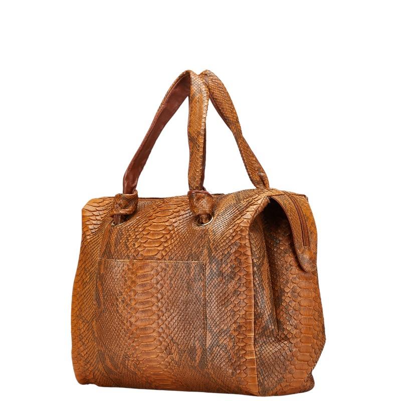 エレガンス トートバッグ ハンドバッグ ブラウン パイソン レザー レディース ELEGANCE 【中古】 ELEGANCE（エレガンス） トートバッグ ハンドバッグ ブラウン パイソン