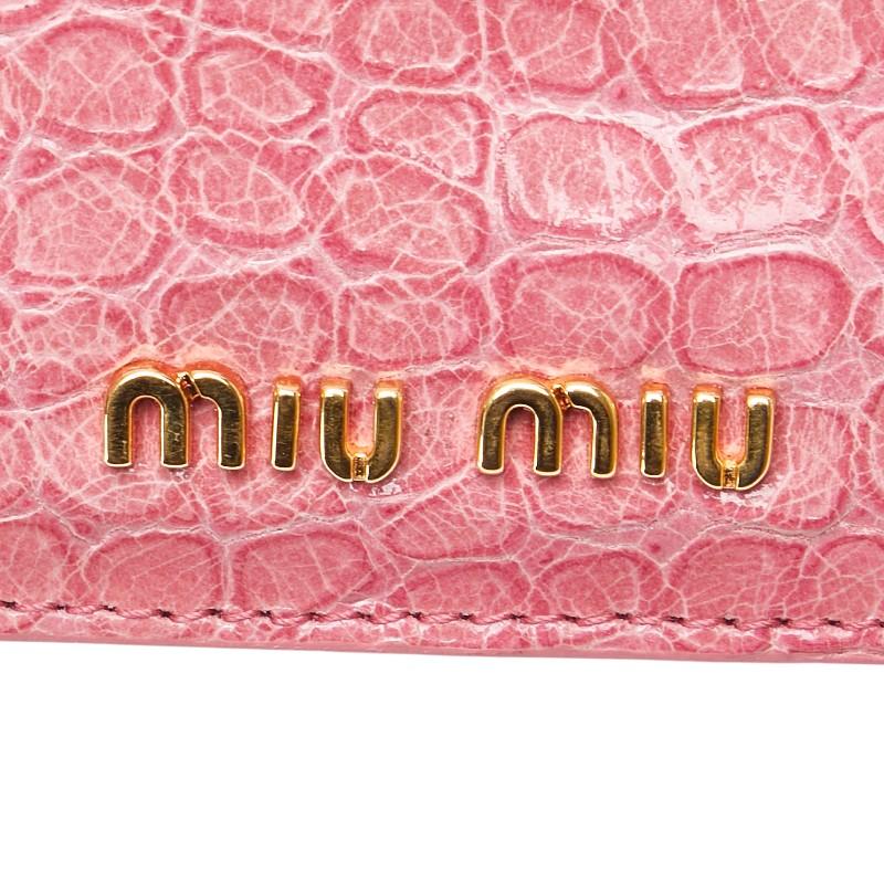 miu miu（ミュウミュウ） クロコ型押し カードケース ピンク レザー