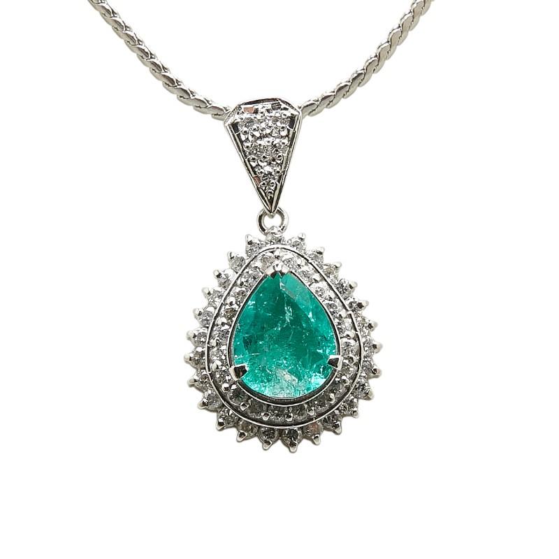 Pt900 プラチナ Pt850 エメラルド1.56ct ダイヤ0.76ct 雫 モチーフ 