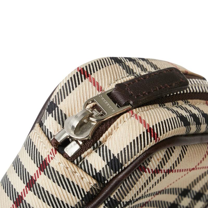 バーバリー ノバチェック ポーチ ベージュ キャンバス レザー レディース BURBERRY 【中古】 バーバリー ノバチェック ポーチ ベージュ キャンバス レザー