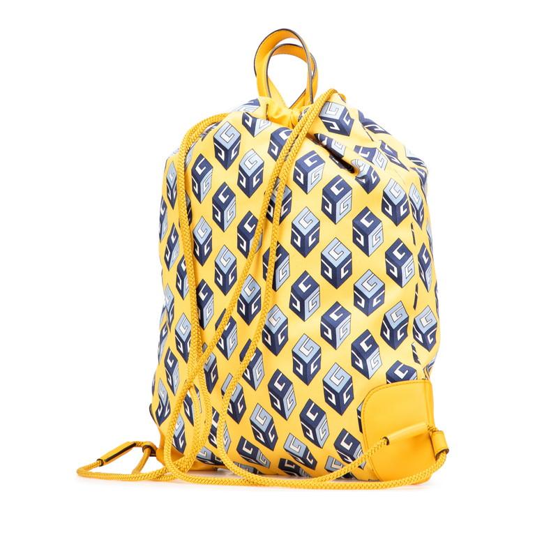 グッチ ドローストリング キューブ リュック バックパック ナップサック 473872 イエロー ブルー ナイロン レザー GUCCI 【中古】 グッチ ドローストリング キューブ リュック バックパック