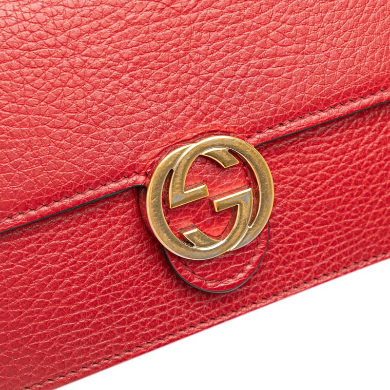 グッチ インターロッキングG 斜め掛け チェーンウォレット ショルダーバッグ 510314 レッド レザー レディース GUCCI 【中古】 グッチ インターロッキングG 斜め掛け チェーン ウォレット 510314