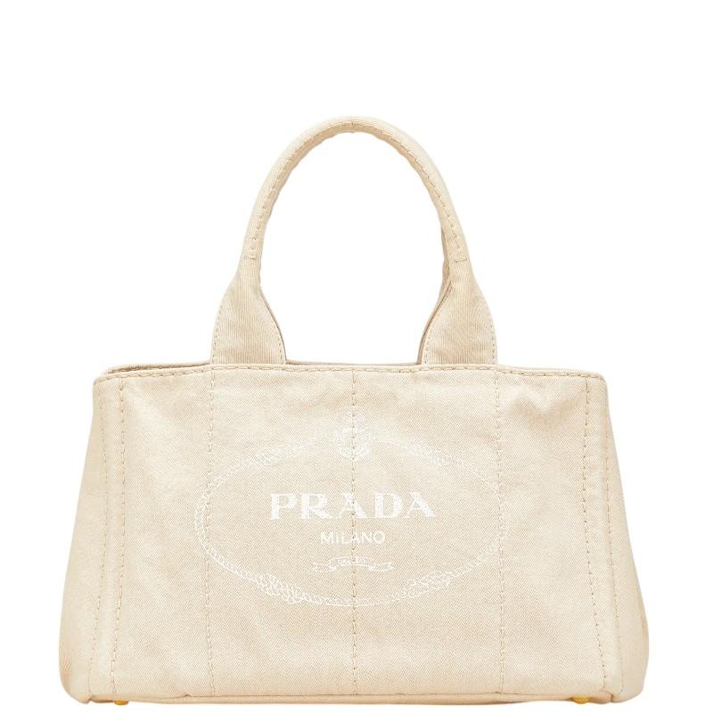 PRADA プラダカナパベージュトートバッグ三角プレート