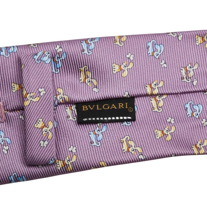 ブルガリ 犬 ドッグ ネクタイ パープル マルチカラー シルク メンズ