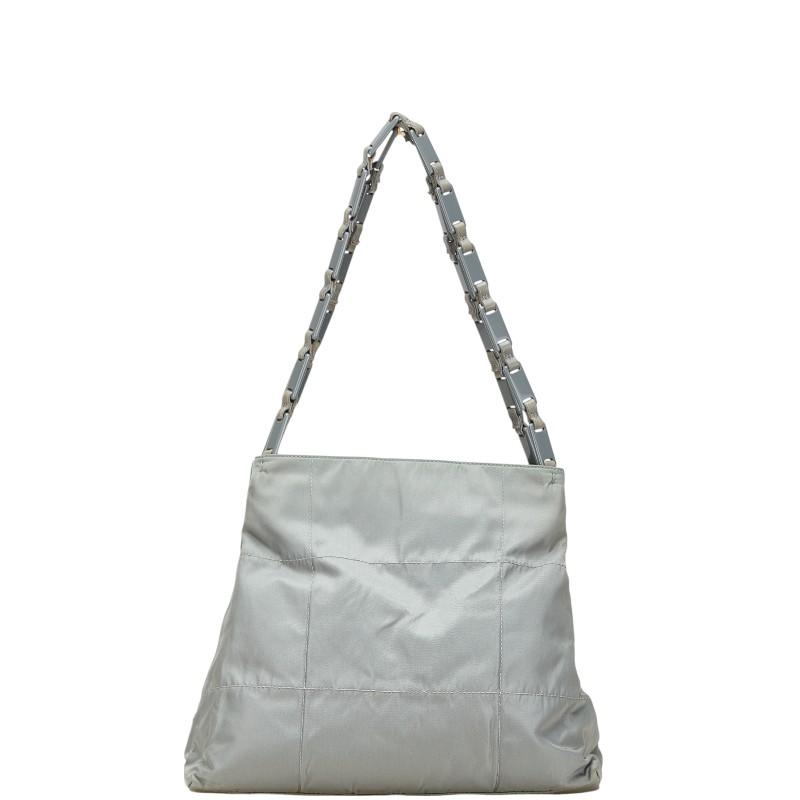 プラダ 三角ロゴプレート トートバッグ B8851 グレー ナイロン レザー レディース PRADA 【中古】 プラダ 三角ロゴプレート トートバッグ B8851 グレー ナイロン レザー