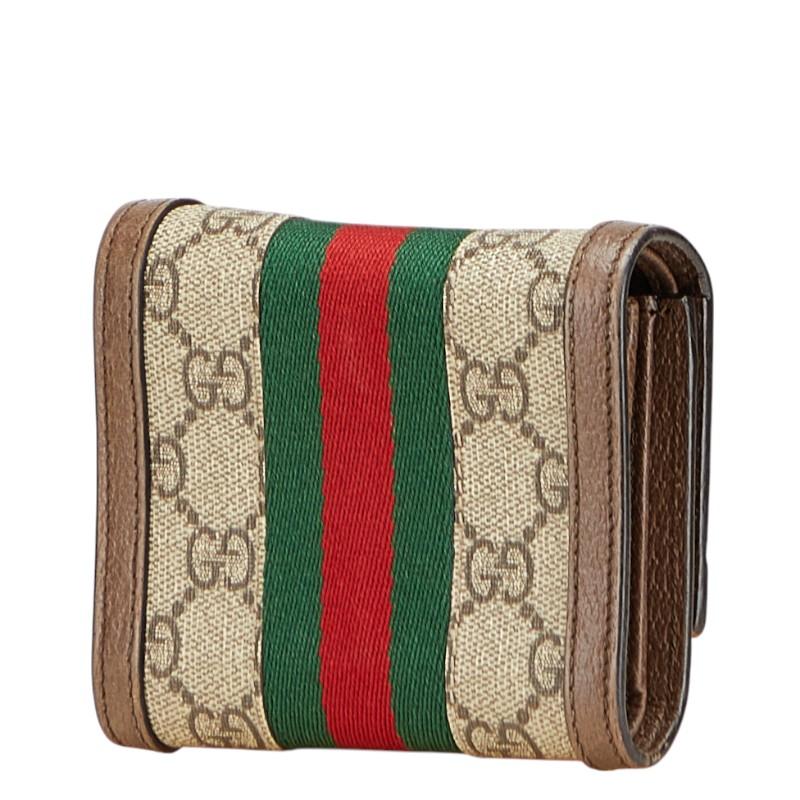 GUCCI　グッチ　茶　PVC×レザー　オフィディア　三つ折り財布　523174 GUCCI グッチ 茶 PVC×レザー オフィディア 三つ折り財布 523174