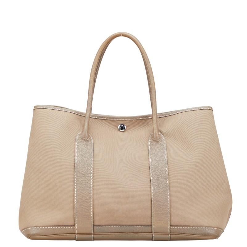 HERMES ガーデンパーティー PM トートバッグ レザー カ－キ エルメス(HERMES)エルメス ガーデンパーティPM トートバッグ