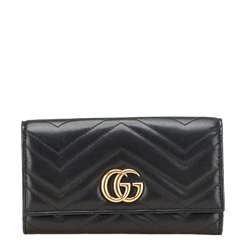 GUCCI グッチ GGマーモント 443436 カーフ 黒 長財布 レディース 【中古】 GUCCI（グッチ） GGマーモント 長財布 443436 ブラック レザー