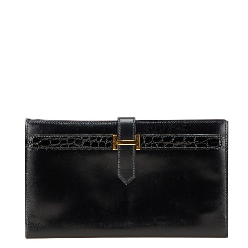 エルメス ベアン 長財布 ブラック ボックスカーフ レディース HERMES 【中古】 HERMES（エルメス） ベアン 長財布 ブラック ボックスカーフ