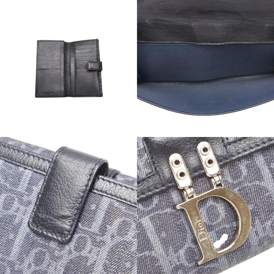 ディオール トロッター フライトライン 二つ折り財布 ブラック グレー デニム レザー レディース Dior 【中古】 ディオール トロッター フライトライン 二つ折り財布 ブラック グレー