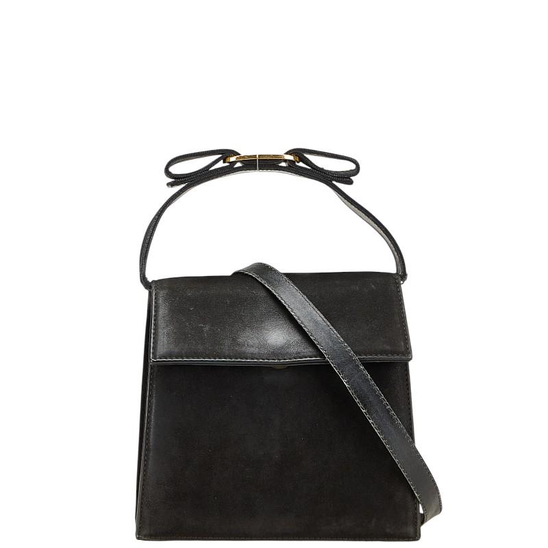 【極美品】サルヴァトーレフェラガモ　ショルダーバッグ　ヴァラリボン　リザード　黒 Salvatore Ferragamo サルヴァトーレフェラガモ ヴァラリボン
