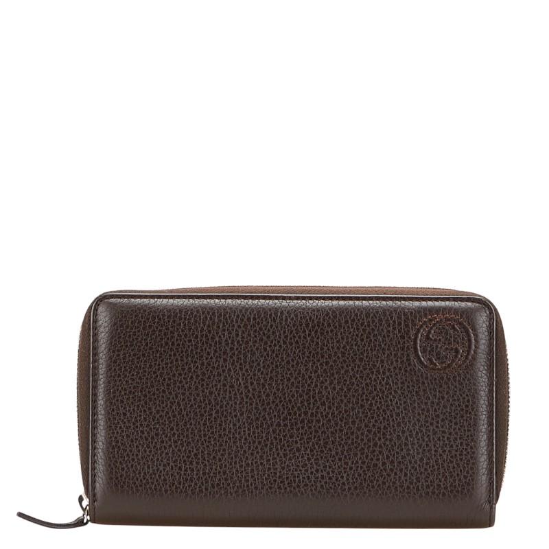 【極美品✨】 GUCCI 長財布 インターロッキング ダークブラウン レザー 極美品】GUCCI 長財布 インターロッキングGマイクロGG ブラウン