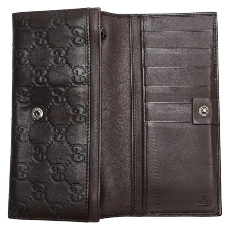 美品✨グッチ 長財布 GG シマ フラップ ロゴプレート ブラウン オールレザー GUCCI（グッチ） グッチシマ ロゴプレート 長財布 233112 ブラウン