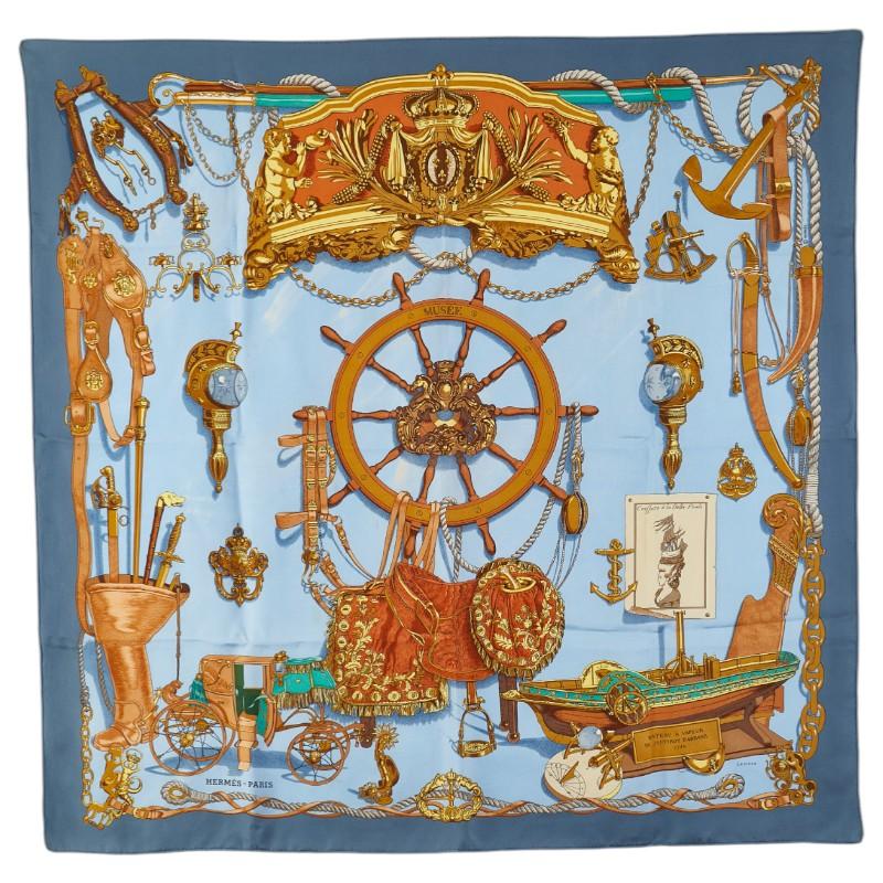 新品未使用 HERMES シルクスカーフ 船の舵 デザイン　エルメス　90cm HERMES（エルメス） カレ90 BATEAU A VAPEUR DE JOUFFROY DABBANS 1784