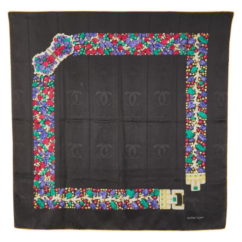 カルティエ パンテール ベルト モチーフ スカーフ グレー マルチカラー シルク レディース CARTIER 【中古】 Cartier（カルティエ） パンテール ベルト モチーフ スカーフ グレー