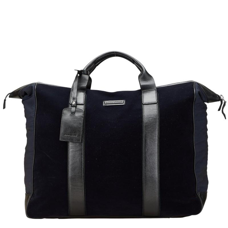 エンポリオ アルマーニ ロゴ ボストンバッグ ネイビー ブラック ポリエステル ナイロン レザー レディース Emporio Armani 【中古】 EMPORIO ARMANI エンポリオ アルマーニ ロゴ ボストンバッグ ネイビー