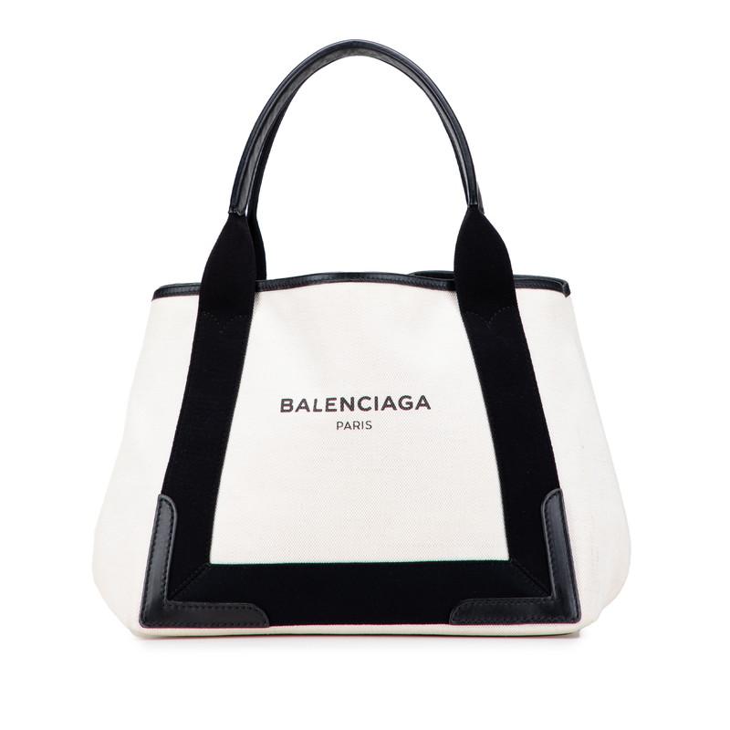 バレンシアガ ネイビーカバS ハンドバッグ トートバッグ 339933 アイボリー ブラック キャンバス レザー レディース BALENCIAGA 【中古】 BALENCIAGA（バレンシアガ） ネイビーカバS ハンドバッグ トートバッグ