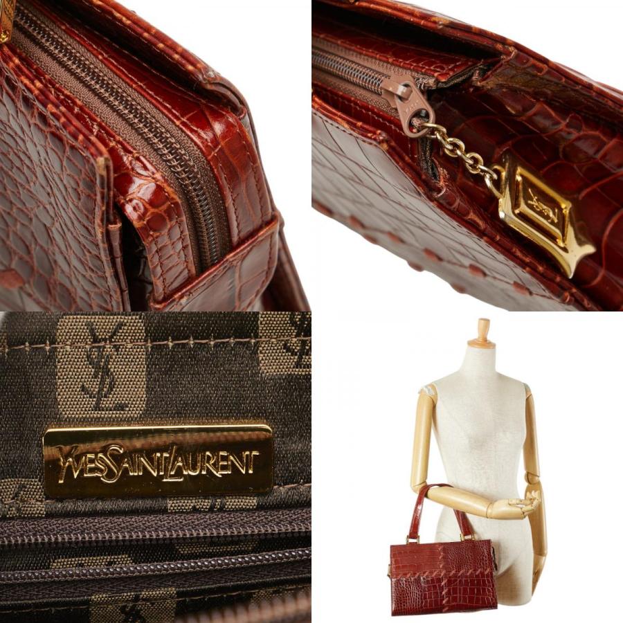 サンローラン クロコ型押し パッチワーク ハンドバッグ ブラウン レザー レディース SAINT LAURENT 【中古】 サンローラン クロコ型押し パッチワーク ハンドバッグ ブラウン