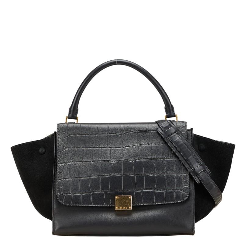 セリーヌ トラペーズ クロコ型押 ハンドバッグ ショルダーバッグ 2WAY ブラック レザー レディース CELINE 【中古】 CELINE（セリーヌ） トラペーズ クロコ型押 ハンドバッグ ショルダー