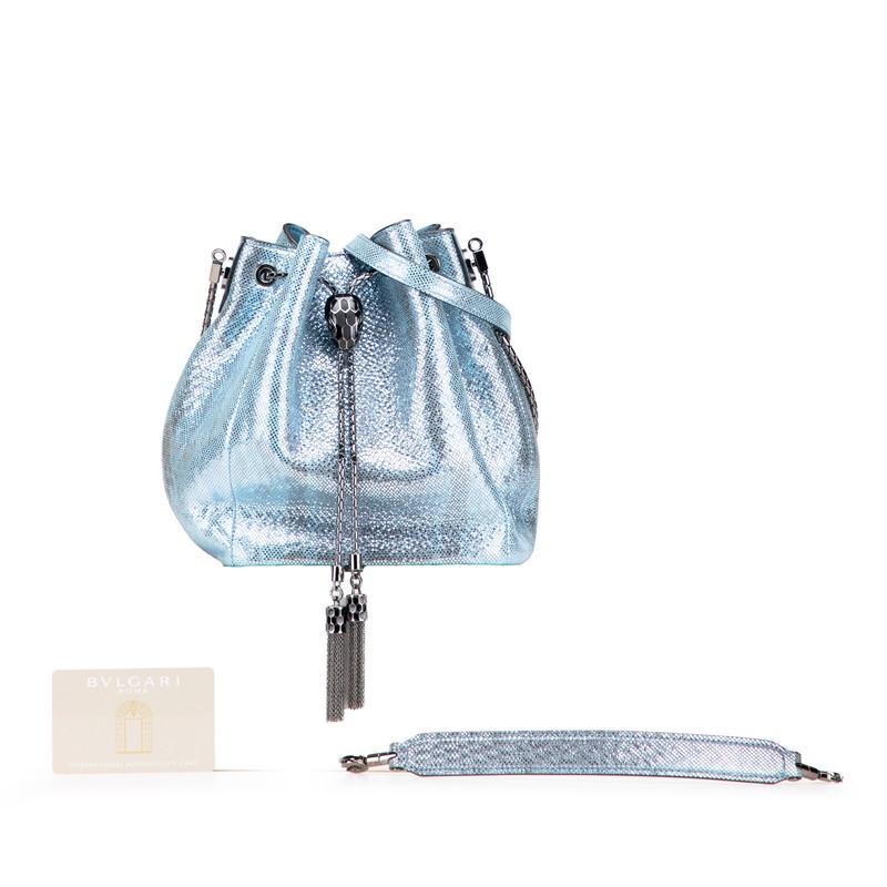 BVLGARI ブルガリ セルペンティ ハンドバッグ ブルー レザー ミニバッグ BVLGARI（ブルガリ） セルペンティ フォーエバー バケットバッグ