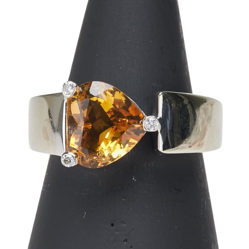 K18WG ホワイトゴールド シトリントパーズ1.92ct ダイヤ ハート