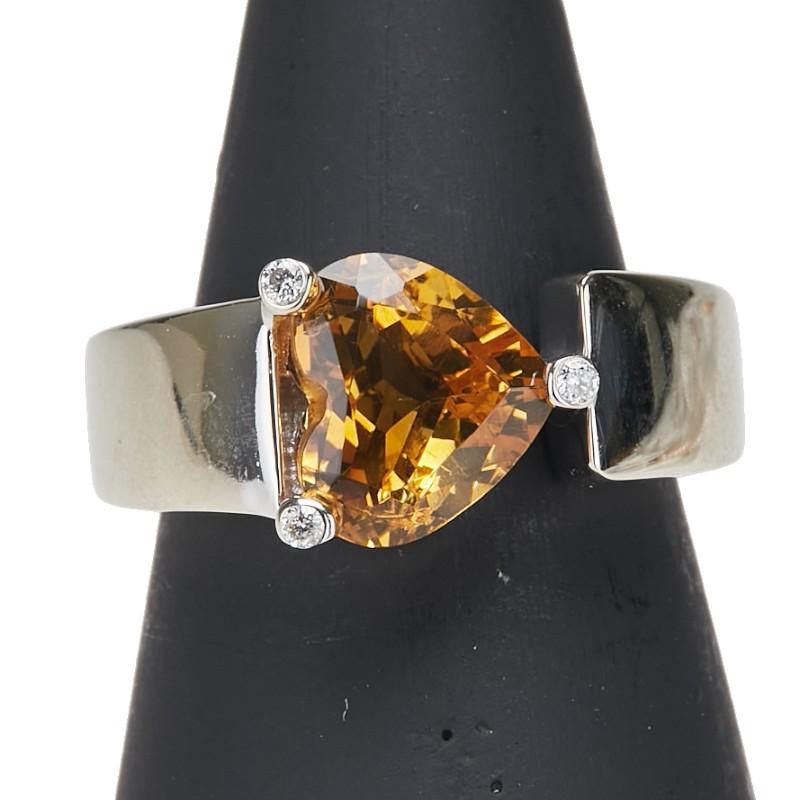 K18WG ホワイトゴールド シトリントパーズ1.92ct ダイヤ ハート