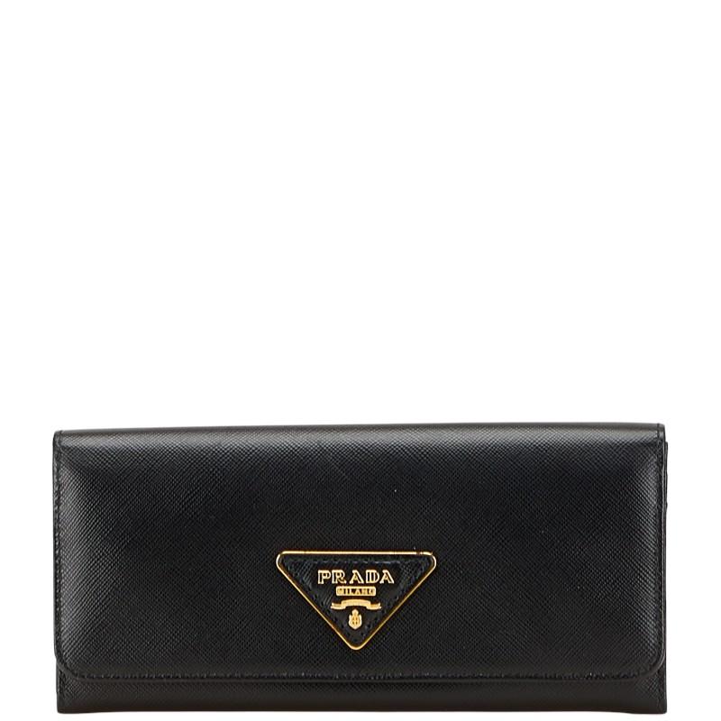 プラダ　長財布　三角ロゴプレート　ロングウォレット　ブラック　ナイロン　レザー PRADA】 プラダ 長財布 三角ロゴ 三角プレート レザー ナイロン ロング