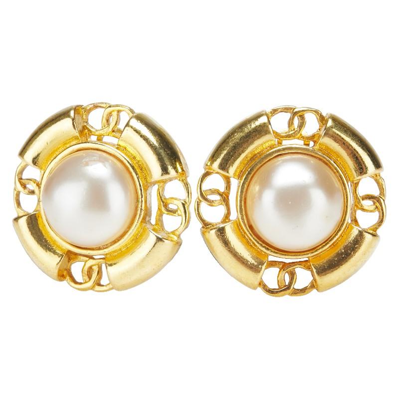 CHANEL ゴールドパールイヤリング【ヴィンテージ品】(片耳用) CHANEL シャネル ヴィンテージ ココマーク ラウンド イヤリング