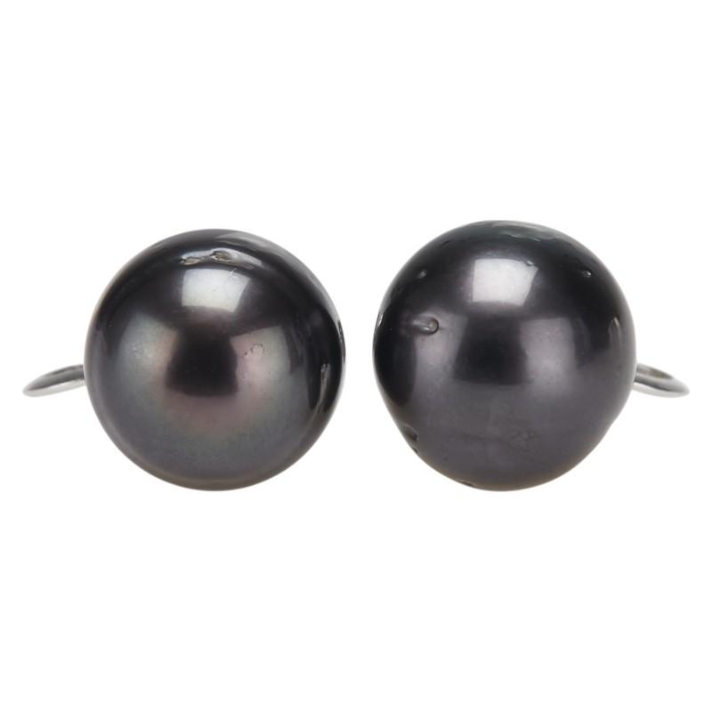 Pt900 プラチナ 黒蝶真珠11.6〜12mm イヤリング レディース 中古_1