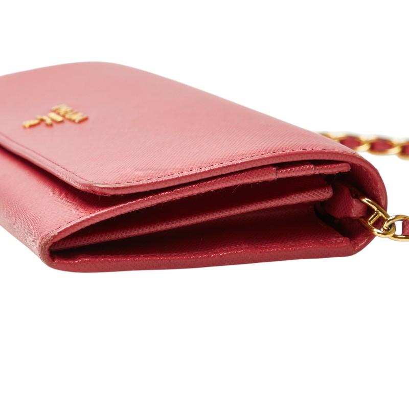 PRADA プラダ ロゴ チェーンウォレット 長財布 ピンク レザー  