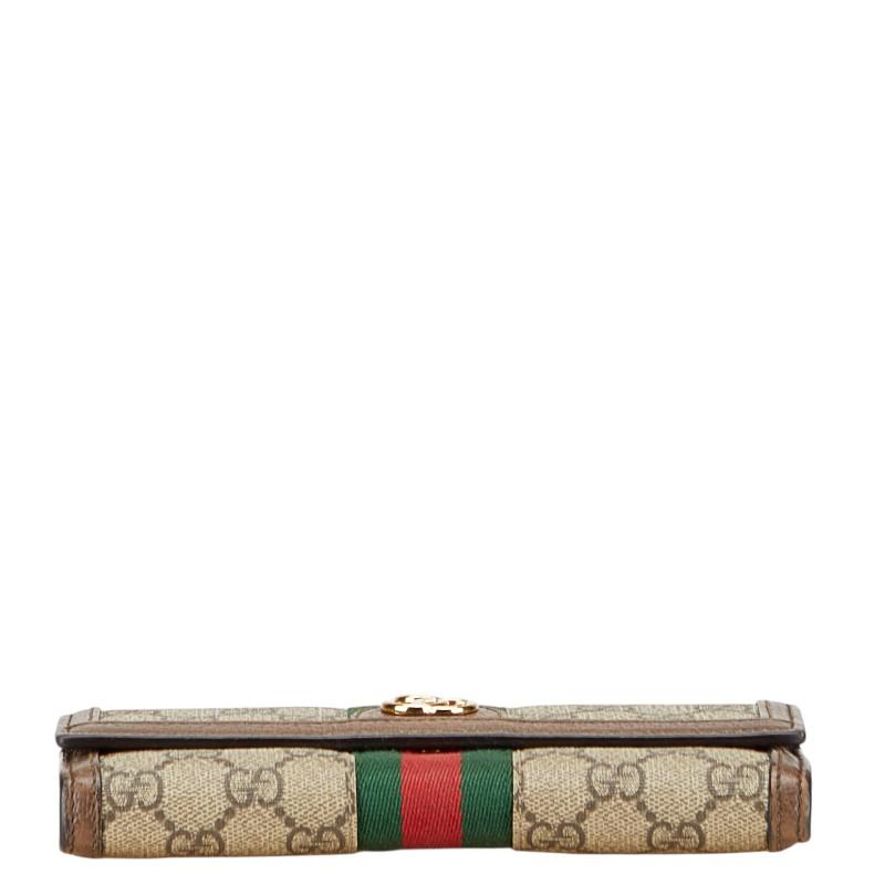 【美品】グッチ 三つ折財布 ベージュ ブラウン スプリーム GG柄 オフィディア GUCCI グッチ GGスプリーム オフィディア 長財布 523153