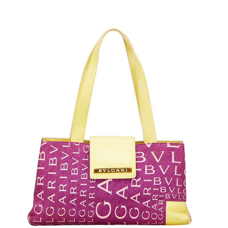 レディース BVLGARI ブルガリ ロゴマニア ナイロンレザー ハンドバッグ 