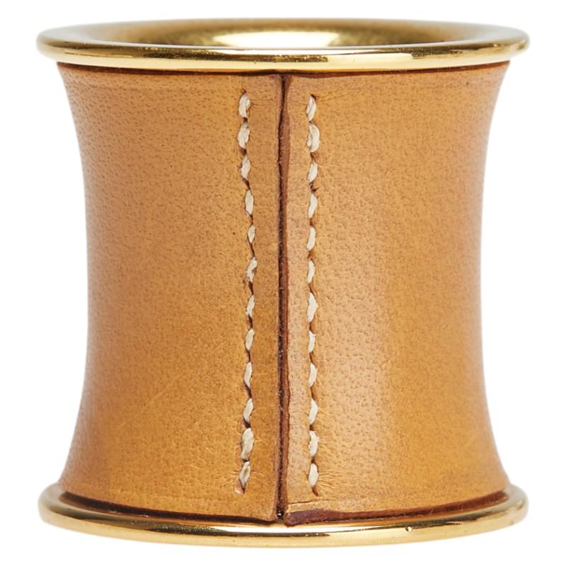 エルメス シリンダー スカーフリング 筒型 レザー巻き HERMES（エルメス） 筒型 スカーフリング ゴールド ベージュ メッキ