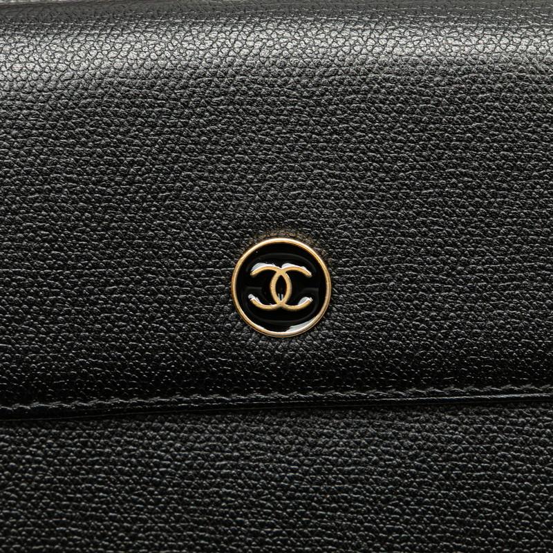 CHANEL（シャネル） ココボタン 三つ折り財布 ブラック レザー