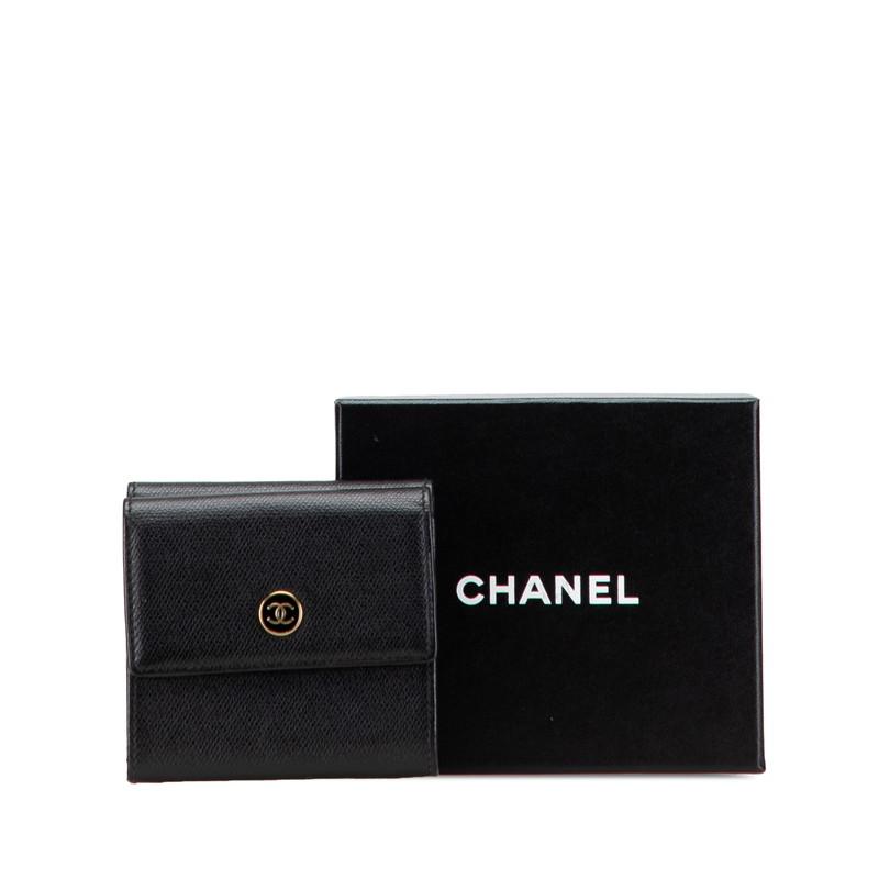 CHANEL ブラック レザー 三つ折り財布 CHANEL（シャネル） ココボタン 三つ折り財布 ブラック レザー
