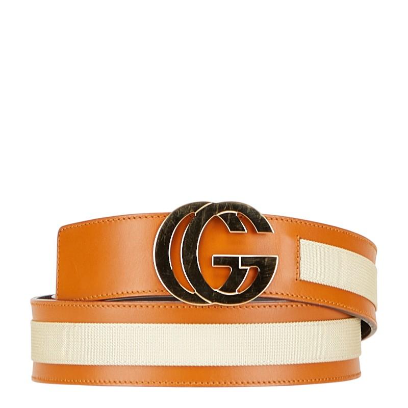 グッチ インターロッキングG ベルト 74053 ブラウン ベージュ レザー キャンバス レディース GUCCI 【中古】 GUCCI（グッチ） インターロッキングG ベルト 74053 ブラウン ベージュ